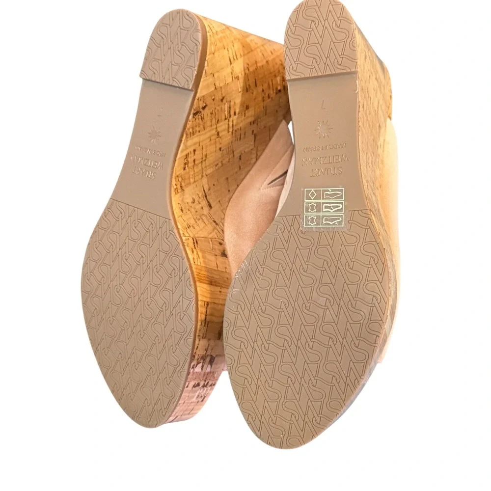NWOT Stuart Weitzman Margarite Blush Suede Cork Wedge Platform Spain SZ7 PeepToe - Picture 6 of 9
